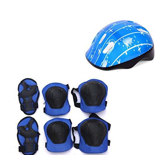 LNIMIKIY Conjunto de casco y almohadillas para niños, rodilleras, coderas, muñequeras y casco ajustable para bicicleta, scooter, monopatín, para niños y niñas (azul)