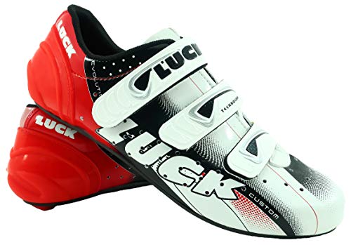 LUCK Zapatillas de Ciclismo EVO, para Carretera, con Suela de Carbono,Muy rigida y Ligera y Triple Tira de Velcro. (37 EU)
