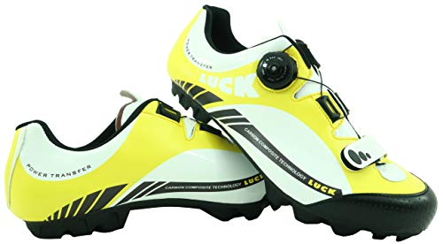 LUCK Zapatillas de Ciclismo Pro 0.17 MTB, con Suela de Carbono de 4mm y Cierre rotativo de Alta precisión para una sujeción (37 EU, Amarillo)