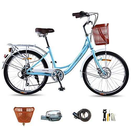 LWZ Bicicleta Retro para Mujer Comfort Cruiser Bike con Cesta 24 Pulgadas Ruedas de 7 velocidades Bicicleta de Ciudad Ligera