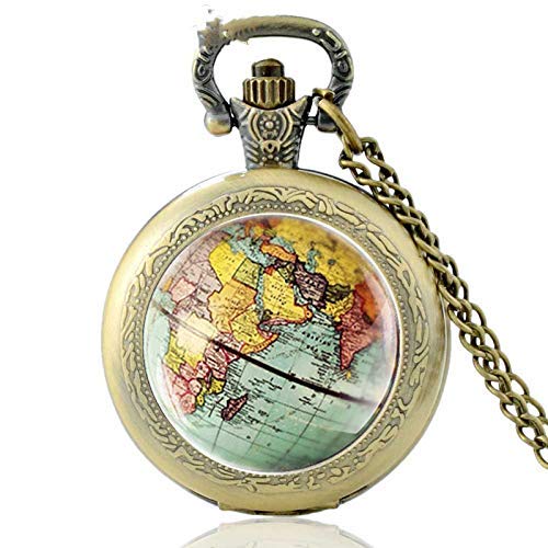 LXYZ Collar de cúpula de Globo Reloj de Bolsillo Mapa del Mundo de la Tierra Colgante Cadena de Cristal Joyería Mapa de Nueva York Collar Hecho a Mano Reloj
