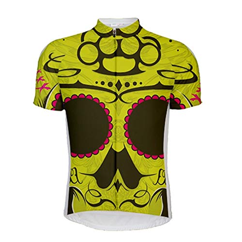 Maillot De Ciclismo Para Hombre Manga Corta,Verano Transpirable Secado Rápido Impreso Abstracto Barbudo Cráneo Bicicleta De Montaña Jersey Ciclismo Camisa, Cremallera Completa Mtb Bicicleta De Ca