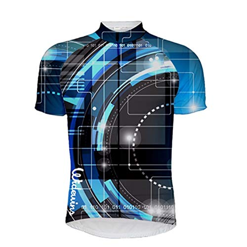 Maillot De Ciclismo Para Hombre Manga Corta,Verano Transpirable Secado Rápido Impreso Círculo Azul Simple Jersey De Ciclismo De Montaña Camisa De Ciclismo, Cremallera Completa Mtb Bicicleta De Ca