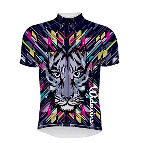 Maillot De Ciclismo Para Hombre Manga Corta,Verano Transpirable Secado Rápido Impreso Colorido Geométrico León Ciclismo De Montaña Jersey Ciclismo Camisa, Cremallera Completa Mtb Bicicleta De Ca