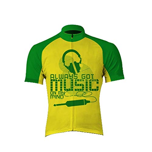 Maillot De Ciclismo Para Hombre Manga Corta,Verano Transpirable Secado Rápido Letras De Música Verdes Impresas Camisa De Ciclismo De Montaña Jersey Jersey, Cremallera Completa Mtb Bicicleta De Ca