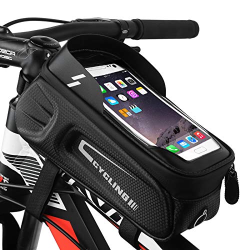 MoBearer Bolsa para Cuadro de Bicicleta Impermeable con Soporte para teléfono,con Visera de Pantalla táctil,Adecuada para teléfonos Inteligentes de Menos de 6,8pulgadas