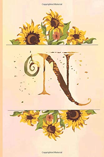 N: beige pink Notebook Initial Letter N yellow sunflower journal Monogram N Lined Notebook Journal beige pink flowers Personalized for Women and Girls Christmas gift , birthday gift idea, mother´s day