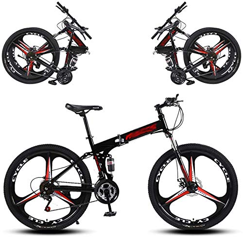 P.CHUXIN Bicicleta de montaña plegable de 24/26 pulgadas, 27 marchas, freno de disco de doble amortiguador, seguro y rápido, para niños y niñas, color negro, 26 pulgadas
