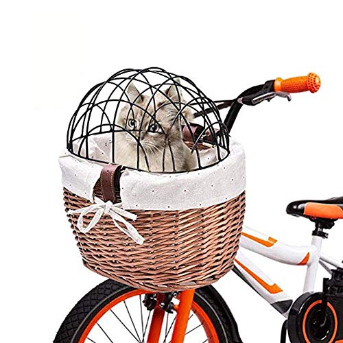 Perro Cesta de Bicicleta, Cesta Tejida de la Bici con Tapa de Metal, Portador del Animal doméstico Cesta para Acampar al Aire Libre Compras en el supermercado
