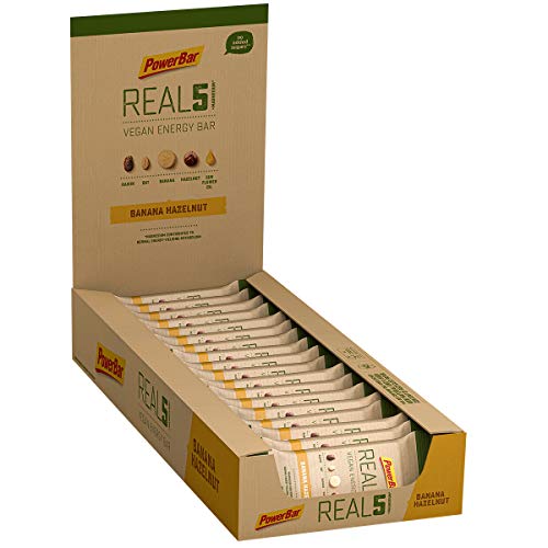 PowerBar Real5 Banana Hazelnut 18x65g - Barra Vegetariana con 5 Ingredientes Naturales + Magnesio PowerBar Real5 Banana Hazelnut 18x65g - Barra Vegetariana con 5 Ingredientes Naturales + Magnesio