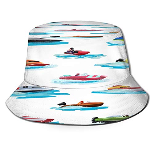 PUIO Sombrero de Pesca,Barco Vector Velocidad Lancha Motor Yate Viajando,Senderismo para Hombres y Mujeres al Aire Libre Sombrero de Cubo Sombrero para el Sol