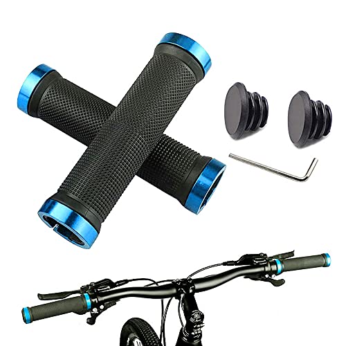 Puños de Manillar de Bicicleta,Puños para Mountain Bike,Puños MTB Ergonomicos, Bicicleta Manillar Apretones,Puños Manillar Bici Doble Bloqueo,Antideslizante Doble Bloqueo (Azul)