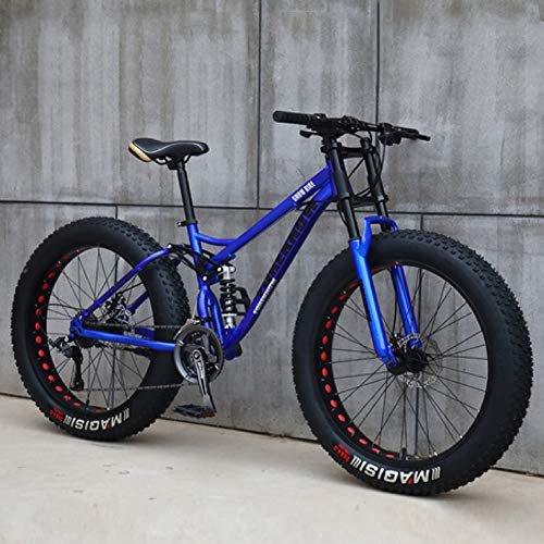 QMMD 24 Pulgadas /26 Pulgadas Hombres Bicicleta Montaña, Doble Freno Disco Neumáticos de Bicicleta de Gran Tamaño, Adulto Bicicleta BTT Doble Suspensión,26 Inches Blue,24 Speed