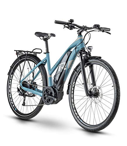 RAYMON Tourray E 5.0 - Bicicleta eléctrica para Mujer, Color Azul y Gris, tamaño 48 cm