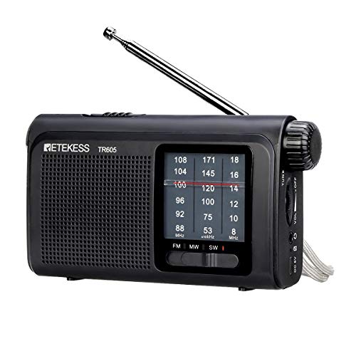 Retekess TR605 Radio Portátil FM Am SW, Radio de Bolsillo Tradicional, con Batería Recargable, Linterna de Emergencia, para Ancianos (Negro) Retekess TR605 Radio Portátil FM Am SW, Radio de Bolsillo Tradicional, con Batería Recargable, Linterna de Emergencia, para Ancianos (Negro)