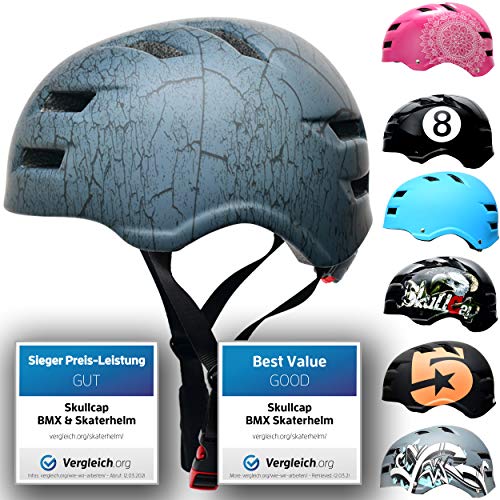 SkullCap® Casco de Skate y BMX - Bicicleta Y Scooter Eléctrico, Diseño: Crack, Talla: M (55-58 cm)