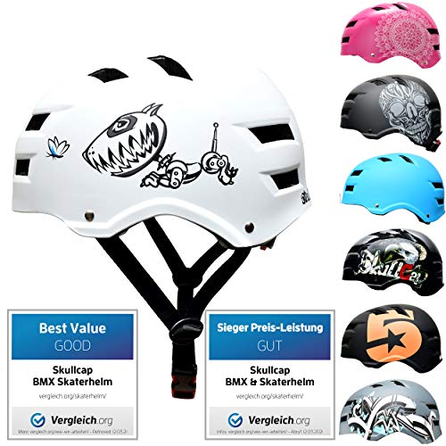 SkullCap® Casco de Skate y BMX - Bicicleta Y Scooter Eléctrico, Diseño: Robodog, Talla: M (55-58 cm)