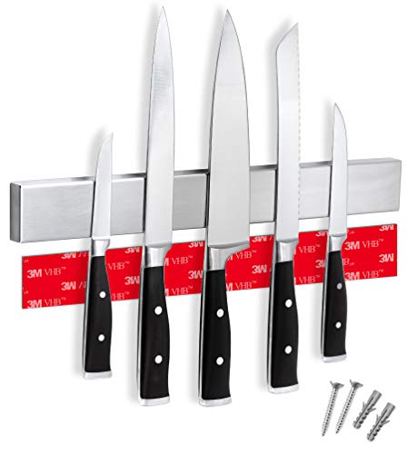Soporte cuchillos cocina - Barra magnética porta cuchillos de cocina, montaje en pared sin taladro con banda adhesiva 3M VHB, acero inoxidable, 40 cm