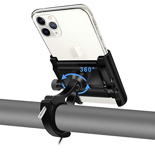 Soporte Movil Bicicleta Aluminio Motocicleta Telefono Soporte Universal 360°Rotación Soporte Móvil Manillar para Bici Moto Compatible para iPhone, Samsung, Xiaomi, Huawei 4"-6.8"Smartphones (negro)