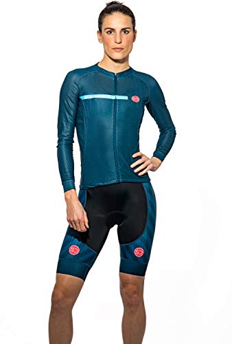 Sundried Camisa para Mujer Gama Pro Cycling Jersey Bici de la Manga Corta para el Desgaste del Ciclo Profesional de Bicicleta de Carretera (Azul, S)