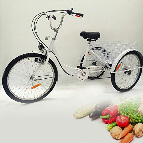 Triciclo Adult Shopping Transport Carro de la compra Basket City Carro de la compra 24 pulgadas para personas mayores, bicicleta de 6 velocidades Triciclo lámpara