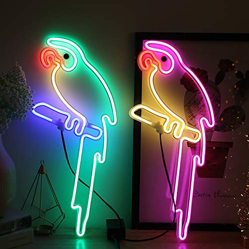 Ucisacolt Luz de Neón Parrot LED Letreros de Luces Colgantes Coloridos Letreros de Neón Decoración de Iluminación 8 Modos de Brillo Boda Fiesta de Cumpleaños Bar Decoración de Pared Luz