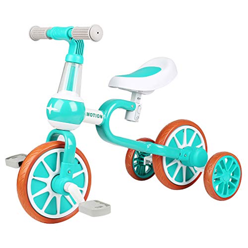 VOKUL Bicicleta infantil 3 en 1 con pedal para niños y niñas, triciclo con ruedas de apoyo, con altura del asiento ajustable, para niños de 1 a 4 años, regalo