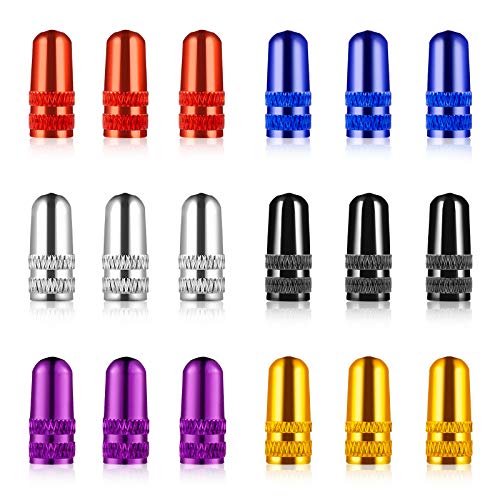 Vordas Tapones Valvula Presta, 18 PCS Tapones Bicicleta Valvula Fina, Tapones Valvula Presta Bicicleta de Aluminio, 6 Colores