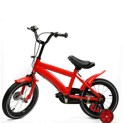 Wangkangyi Bicicleta infantil de 14 pulgadas, para niños y niñas, color rojo, ruedas de apoyo, seguridad de tres patas, clásica, sin riesgos, prueba