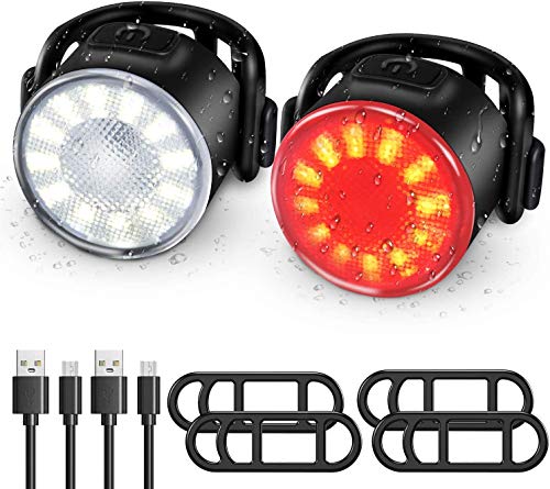 WOTEK Luces Bicicleta, Luz Bicicleta Delanteras y Traseras Recargable USB, Impermeable LED Luz Bicicleta, 6 Iluminación Modos Linterna Bicicleta, Luces Seguridad para Ciclismo de Montaña y Carretera