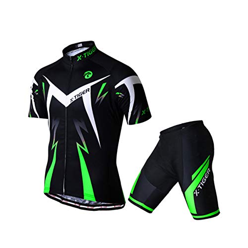 X-TIGER Hombres de Bicicleta Manga corta Shorts Top Maillots con 5D Acolchado Gel MTB Ciclismo Pantalones Cortos (verde,XL) X-TIGER Hombres de Bicicleta Manga corta Shorts Top Maillots con 5D Acolchado Gel MTB Ciclismo Pantalones Cortos (verde,XL)