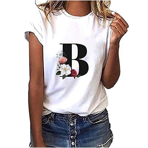 YANFANG Camiseta de Manga Corta para Mujer,con Estampado de Cuello Redondo Informal de Moda Larga Sudadera Casual Top Túnica Tops Jersey Largo,B,D,C,A,E,F,J,G,I