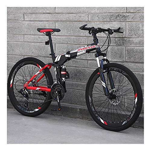 YCHBOS Plegable Bicicleta de Montaña Doble Suspensión de 24/26 Pulgadas, MTB Bici Montaña para Adultos de 27 Shifter Velocidad, Frenos de Disco, Marco de Acero de Alto CarbonoB-24 Inch