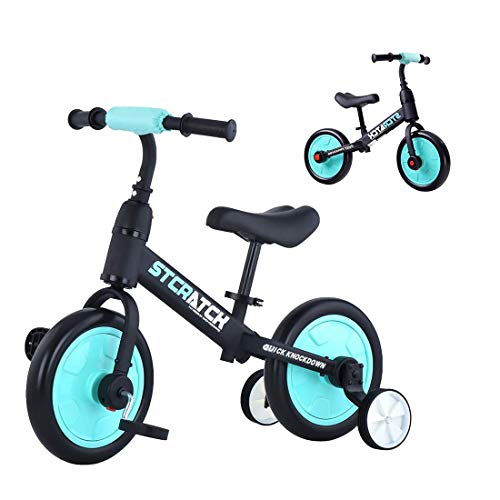 Yealeo 4 en 1 Bicicletas Infantil con Extraíble Ruedas de Apoyo y Pedales, para Niños y Niñas de 2, 3, 4 y 5 años, Azul