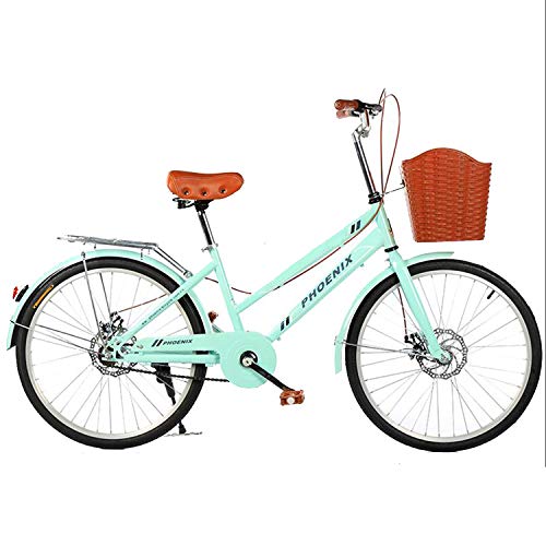 YI'HUI Bicicleta De 24 Pulgadas para Mujer, Bicicleta De Carretera, Bicicleta Retro, Bicicleta para Mujer, Acero Al Carbono Doble, Freno De Disco, Bicicleta para Niña,Verde