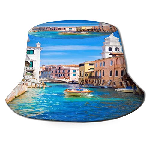 Yoliveya Sombrero de Pesca,Un Barco a Motor en el Hermoso Canal de Venecia Italia,Senderismo para Hombres y Mujeres al Aire Libre Sombrero de Cubo Sombrero para el Sol