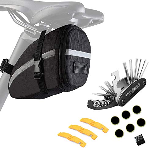 ZOSEN Bolsa para sillín de bicicleta con kit de herramientas de reparación, impermeable, bolsa de almacenamiento para herramientas de bicicleta con juego de reparación de mecánico multifuncional