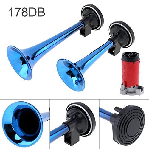 2 V 178 dB Super fuerte bocina de aire de doble tono conjunto trompeta compresor para motocicleta coche barco camión (azul)