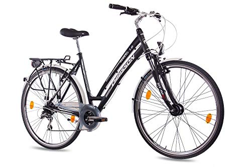 '28 pulgadas Lujo aluminio City Bike Bicicleta de trekking mujer bicicleta CHRISSON sereto 1.0 con 24 g Shimano STVZO Negro Mate