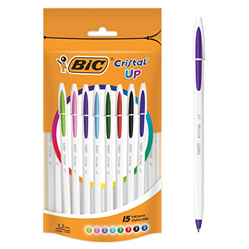 BIC Cristal Up - Bolígrafos de punta redonda (15 unidades), varios colores