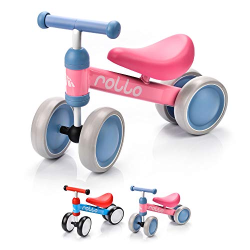 Bicicleta sin Pedales para Niños 1-5 años hasta 20 kg Ultraligera Mini Bici Bebés Infantil Andadores Bebé Equilibrio con Sillín y Manilar Regulable Ruedas bombeadas First Bike (Rollo Pink/Blue)