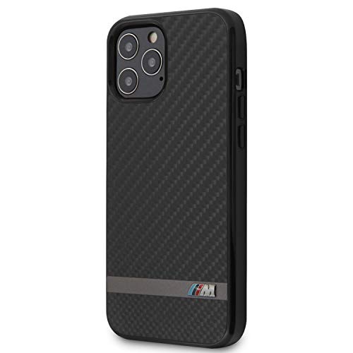BMW - Carcasa para iPhone 12 Pro Max (fibra de carbono, colección M, con rayas de aluminio), color negro BMW - Carcasa para iPhone 12 Pro Max (fibra de carbono, colección M, con rayas de aluminio), color negro