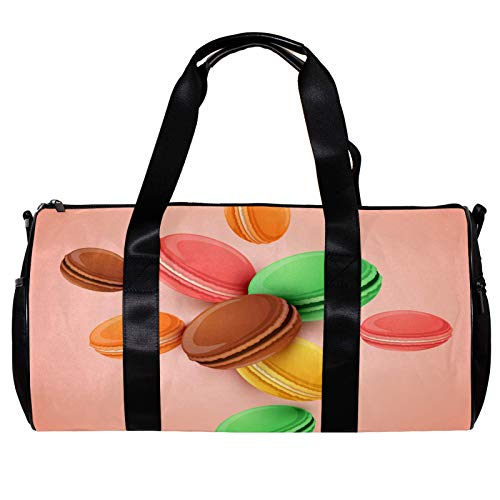 Bolsa de deporte redonda con correa de hombro desmontable colorido delicioso Macaron entrenamiento bolso durante la noche para mujeres y hombres