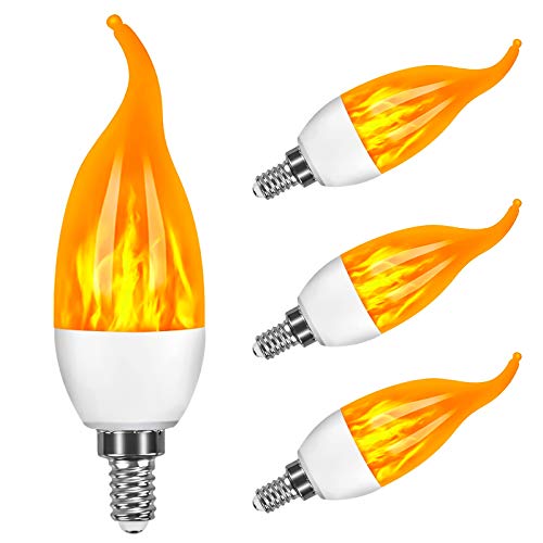 Bombillas de llama Vela, 3 Modo de luz Regulable Edison Filamento LED, 3 W E14 Vidrio Matte Bombillas para Hogar, Jardín, Restaurantes, Fiesta(4 piezas)