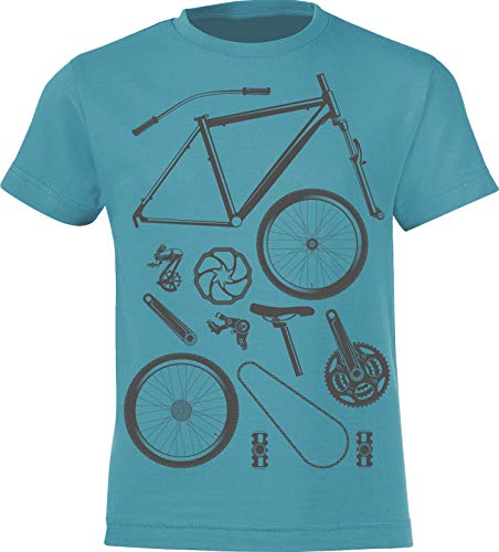Camiseta de Bicileta: Bike Parts - T-Shirt para jóvenes Ciclistas - Regalo Niños Niño Niña - Bike Bici BTT MTB BMX Mountain-Bike Deporte Pijama Outdoor - Cumpleaños Navidad (Azul 122/128)