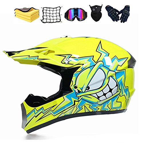 Casco de motocross infantil y adulto, integral para hombre, para BMX, MTB, Quad Enduro, ATV, Scooter, casco de Cross para niños con gafas, guantes, máscara (S, B)