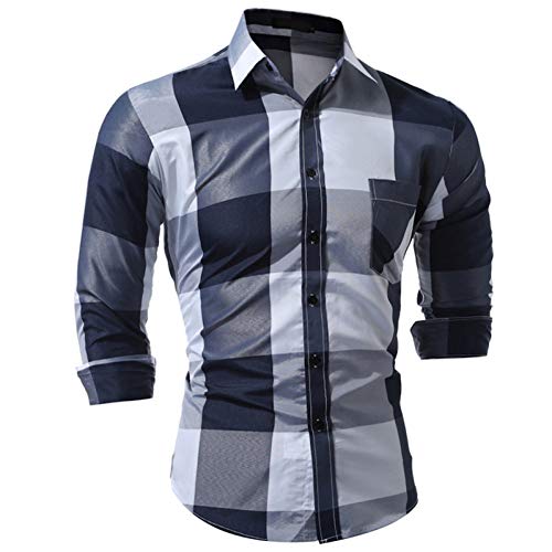 CHENS Camisa/Casual/Unisex/M Moda para Hombre Camisa de Manga Larga Tops Moda Hit Color Big Plaid Camisas de Vestir para Hombre Camisa Delgada para Hombre