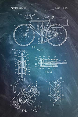 Close Up Póster Dibujo de Patente de Bicicleta 1975 [Dimensiones] (61cm x 91,5cm) + 2 Marcos Negros para póster con suspención