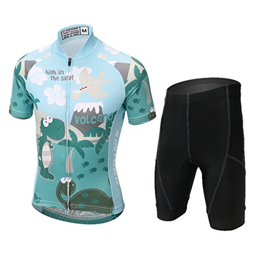 Conjunto de maillot y pantalones para bicicleta de manga corta de Gwell para niños y jóvenes, color Dinosaurier-1, tamaño 152/158 (Tag 2XL)