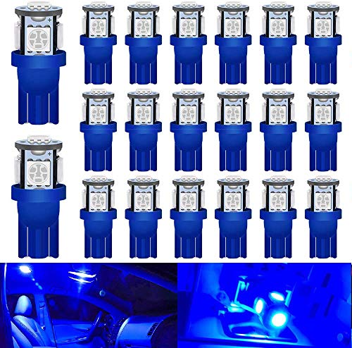 DEFVNSY - Paquete de 20 - Azul Brillante 194 T10 168 2825 501 W5W Bombilla de luz LED de Repuesto para el Interior del Coche 5050 5SMD para Luces de matrícula de 24 V DC Luces de Mapa Luces de Domo